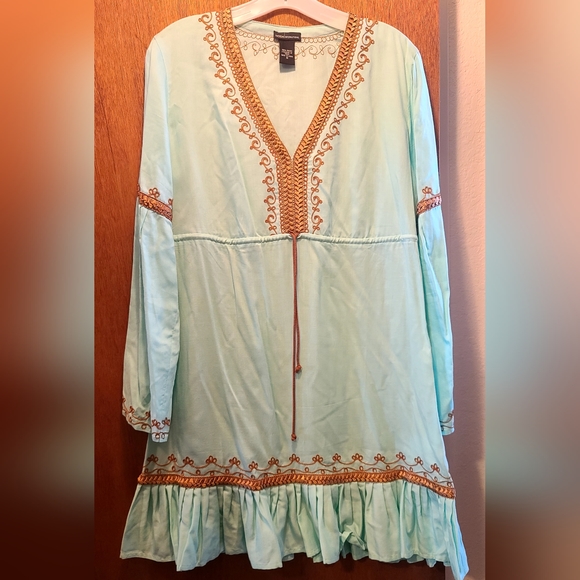 MODA International GORGEOUS Aquamarine &gold embroidery tunic szM - Picture 2 of 9